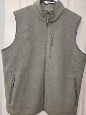 Men's Large Olive Green Eddie Bauer Fleece Vest - Sleeveless Zip Front EUC